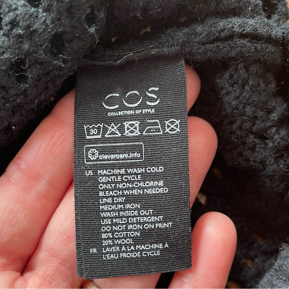 COS Black Open Knit Mesh Sweater Cotton Wool Blend - Picture 3 of 7